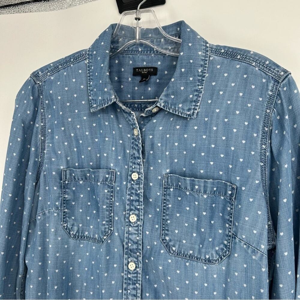 Talbots Chambray Button Down Polka Dot Shirt Size… - image 3